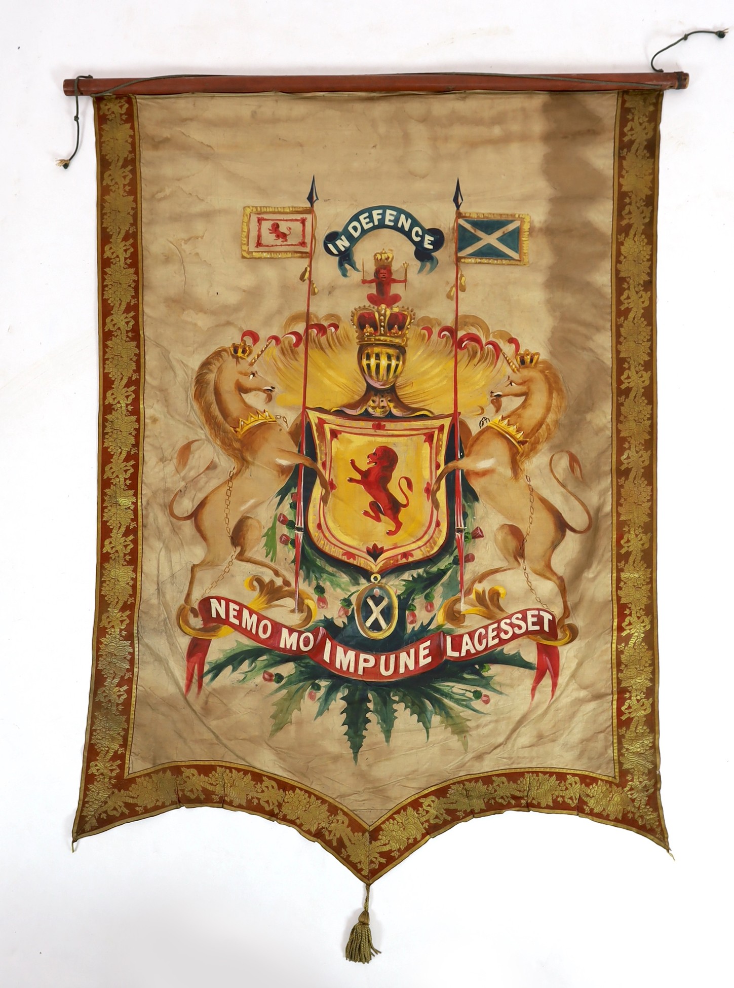 Nine mid 19th century Royal heraldic banners, each approximately 150cms x 50cm